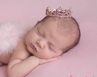 Newborn Silver Crown with Pink Rhinestones, baby girl photo, baby crown, infant crown, by Lil Miss Sweet Pea