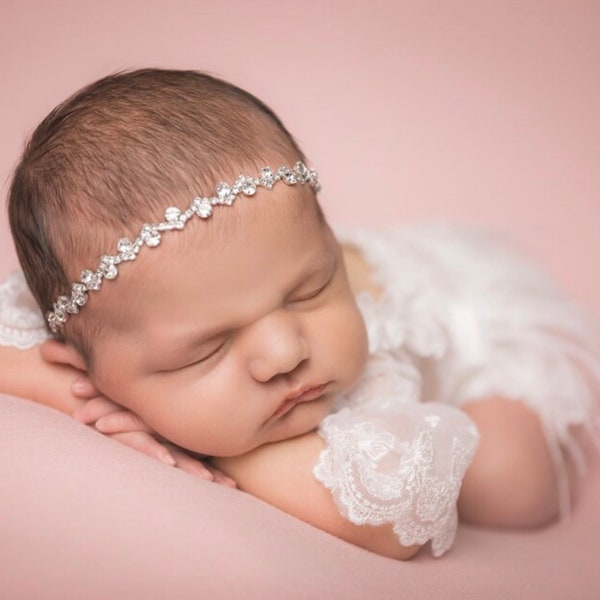 Silver Diamond Rhinestone Bling Headband for photo shoots, newborn photos, Lil Miss Sweet Pea