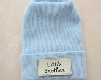 Little Brother Newborn Beanie: Faux Leather Appliqué Hospital Hat