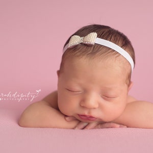 Pearl & Rhinestone Bow Headband for newborns, foto bebe, perfect for photoshoots, baby bling, newborn headband, Lil Miss Sweet Pea image 1