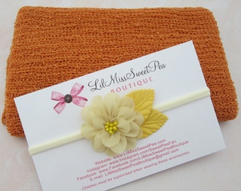 Rust Newborn Swaddle Wrap, Knit Soft Stretch Swaddle, AND/OR Flower Headband, a 2 inch flower, for Photography/ by Lil Miss Sweet Pea