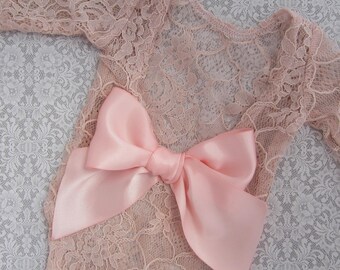 Pink Champagne Newborn Lace Romper AND/OR rose gold rhinestone headband, newborn photos, foto bebe, by Lil Miss Sweet Pea