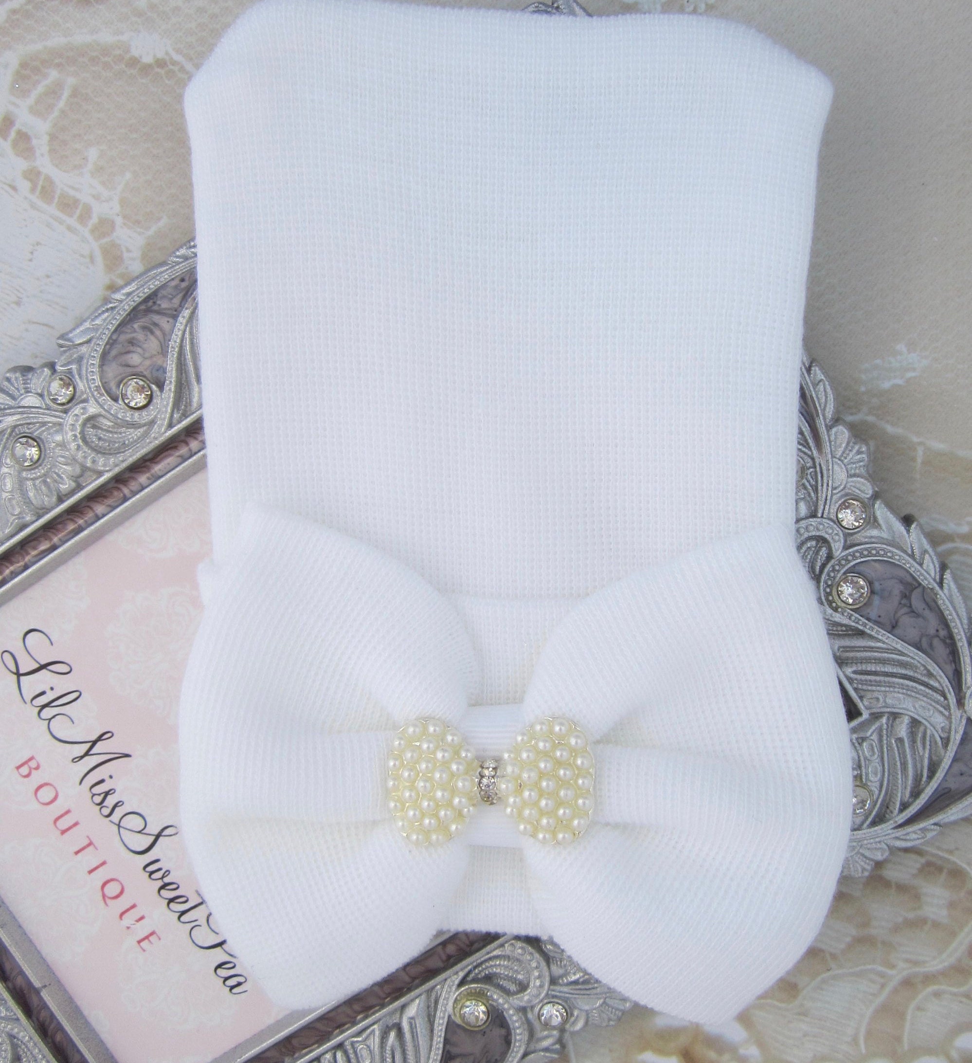 newborn pearl bow hat