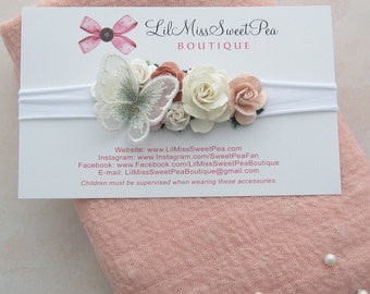 Pearl Wrap in Blush color AND/OR White Butterfly adorned headband, paper roses, newborn photo,  swaddle wrapset, Lil Miss Sweet Pea