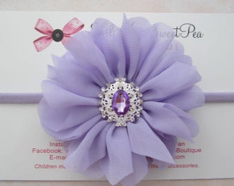 Lavender Petal Flower Headband, Vintage Rhinestone Center, 3.5" (One Size Fits All)