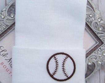 White BOYS Baseball Newborn Hospital Hat, baseball beanie, infant beenie, hospital take home hat, boys sports, by Lil Miss Sweet Pea