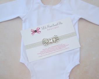 Newborn Romper, White Stretch Jersey Knit, AND/OR silver rhinestone applique headband, bebe, newborn photography outfit/ Lil Miss Sweet Pea