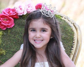Large SILVER Rhinestone Crown for newborn, toddler, preteen or maternity photo shoots, cake topper, bebe, infant, by Lil Miss Sweet Pea