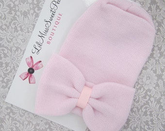 PREEMIE Newborn Hospital Hat, baby pink with a large fabric bow, premature baby, hospital approved, NO PERSONALIZATION, Lil Miss Sweet Pea