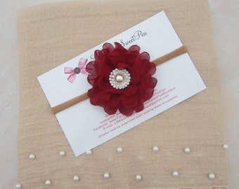 Light tan pearl swaddle AND/OR matching 3 inch flower headband, pearl wrap, newborn photo, swaddle set Lil Miss Sweet Pea