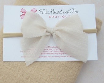 Tan swaddle wrap, pearl adorned, AND/OR light beige fabric bow headband, newborn photos, handmade, swaddle wrap set Lil Miss Sweet Pea