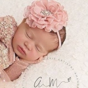 Newborn Lace Romper with 5 color options/ w/sleeves/ unlined/ AND/OR 4 inch floral headband/ baby photo outfit/ bebe, by Lil Miss Sweet Pea image 5