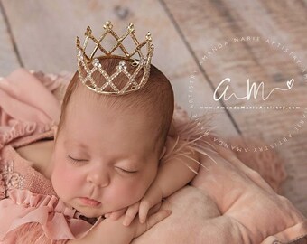 GOLD or SILVER baby crown with Rhinestone newborn or maternity photo shoots, cake topper, photographer, bebe, infant, by Lil Miss Sweet Pea