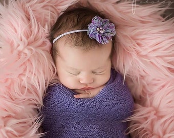Blueberry stretch wrap AND/OR matching headband for newborn photo shoots, purple, baby swaddle, photographer, by Lil Miss Sweet Pea