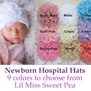 Newborn Hospital Hat with Choice of 9 Colors for Flower, Baby Shower Gift