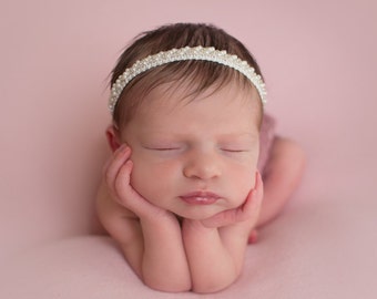 Off-white Pearl Beaded Braided  Headband - photo shoots, Baptism, Christening, Baby Shower Gift, by Lil Miss Sweet Pea