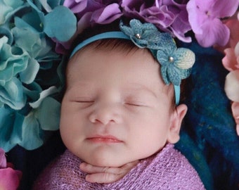 Double Hydrangea Headband AND /OR Lilac Stretch Knit Wrap , perfect for photo shoots, new baby, bebe, photographer, Lil Miss Sweet Pea