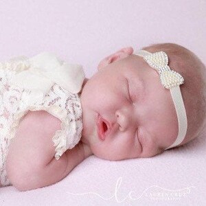 Pearl & Rhinestone Bow Headband for newborns, foto bebe, perfect for photoshoots, baby bling, newborn headband, Lil Miss Sweet Pea image 2