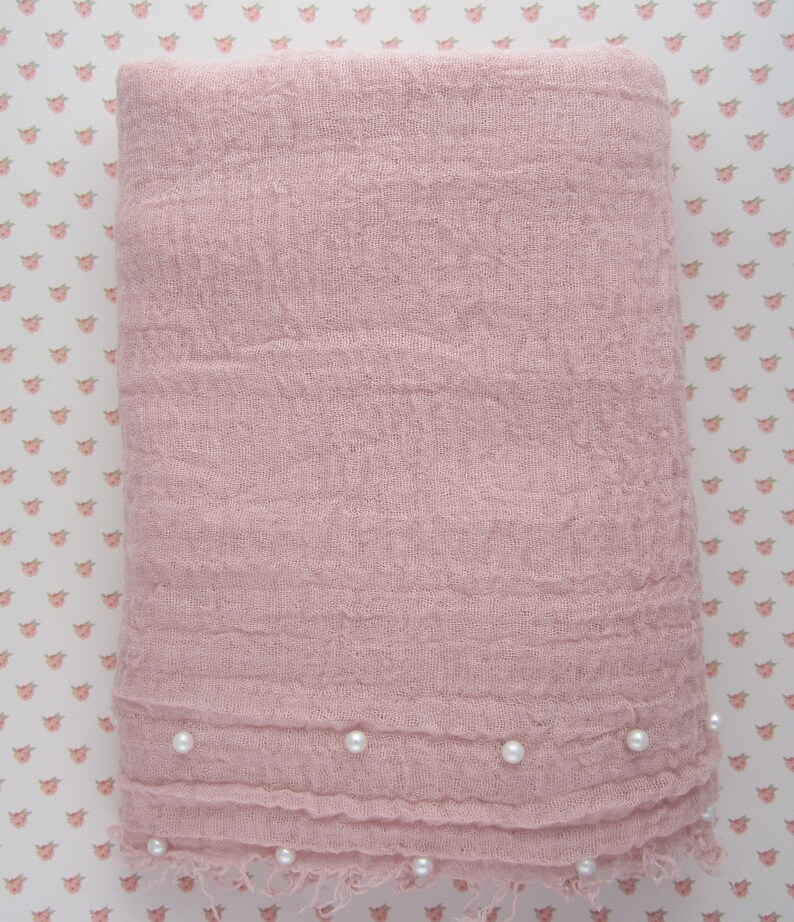 Dusty Rose Muslin Pearl Newborn Wrap AND/OR matching 4 inch floral headband/ newborn wrap set/ bebe foto/ baby wrap/ Lil Miss Sweet Pea image 2