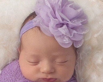 Lavender Chiffon and Lace Flower Headband, AND/OR stretch swaddle wrap, photo shoots, flower headband, bebe foto/ Lil Miss Sweet Pea