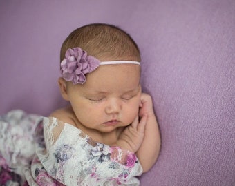 Mauve Flower headband, newborn photo, bandeau bebe, Lil Miss Sweet Pea
