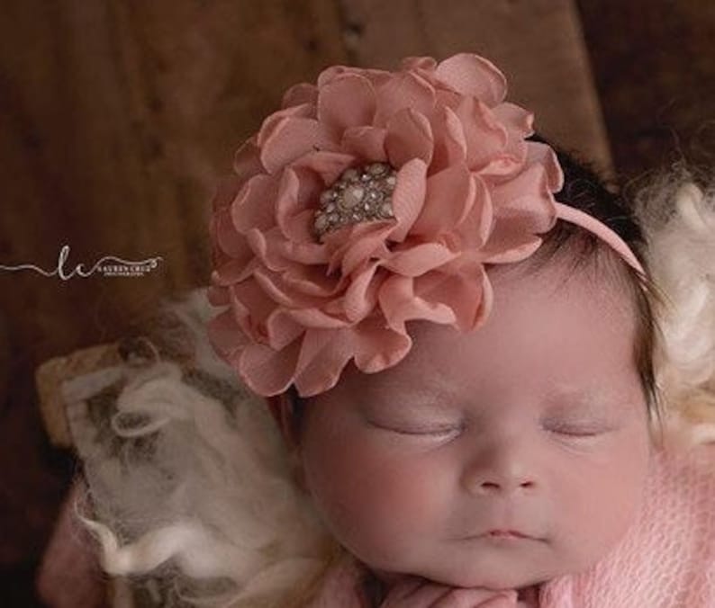 Dusty Rose Muslin Pearl Newborn Wrap AND/OR matching 4 inch floral headband/ newborn wrap set/ bebe foto/ baby wrap/ Lil Miss Sweet Pea image 4
