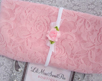 Pink stretch lace swaddle wrap AND/OR matching headband, photographer, by Lil Miss Sweet Pea