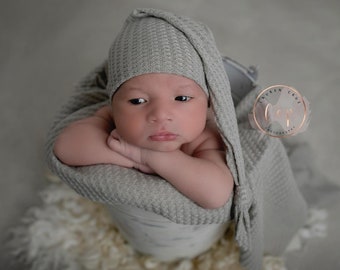 NEWBORN WRAP & HAT: Soft waffle fabric wrap, matching sleepy time hats for newborn photos, not everyday use, by Lil Miss Sweet Pea