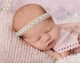 Hand Beaded Pearl Headband, 1,2 wide, Baptism, Christening, Birthday/ photo, bebe foto, Lil Miss Sweet Pea