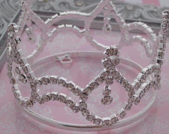 SILVER Rhinestone Baby Crown - Silver or Pink Rhinestones for newborn, maternity photos, cake topper, elastic added, Lil Miss Sweet Pea