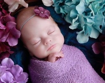 Single Purple Hydrangea Headband AND /OR Lilac Stretch Knit Wrap , perfect for photo shoots, baby, bebe, photographer, Lil Miss Sweet Pea