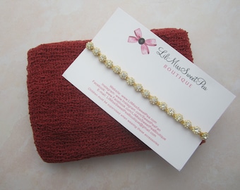 Cranberry Knit Wrap AND/OR Gold Rhinestone Flower Headband, swaddle set, photo shoots, newborn wrap, bebe foto, hairband, Lil Miss Sweet Pea