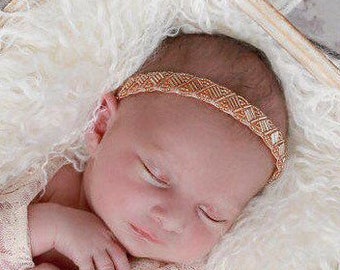 Beaded headband for newborn photo shoots, stretch lace, photographer, bebe, prop by Lil Miss Sweet Pea