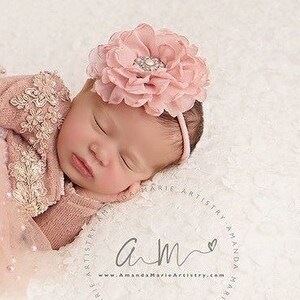 Dusty Rose Muslin Pearl Newborn Wrap AND/OR matching 4 inch floral headband/ newborn wrap set/ bebe foto/ baby wrap/ Lil Miss Sweet Pea image 7