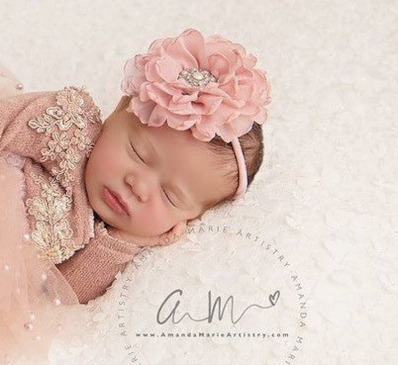 Dusty Rose Muslin Pearl Newborn Wrap AND/OR matching 4 inch floral headband/ newborn wrap set/ bebe foto/ baby wrap/ Lil Miss Sweet Pea image 7
