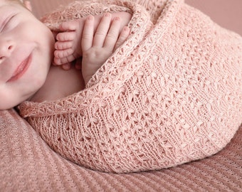 Textured Blush Knit Swaddle Wrap or Layering for Newborn Photos AND/OR Matching Couture Flower Headband bebe bandeau by Lil Miss Sweet Pea