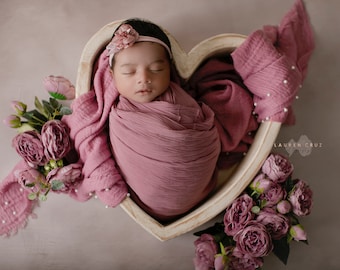 Dark rose pink wrap set, one with wrinkled folds, one with pearls, AND/OR matching flower headband, newborn photos/ Lil Miss Sweet Pea