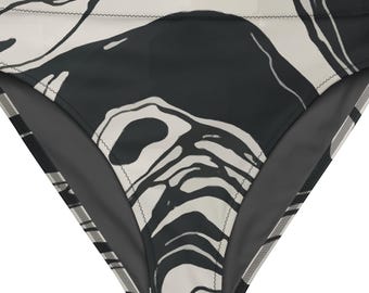 Slip bikini a vita alta in tessuto riciclato bianco e nero, solo slip