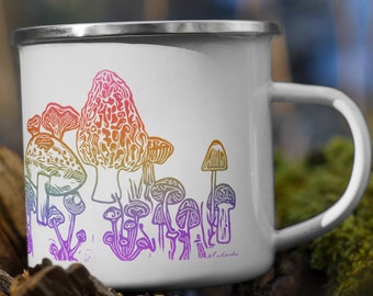 Mushrooms Enamel Mug, Mushroom Mug, Camping Mug, Durable Mug, Mushrooms Coffee Mug