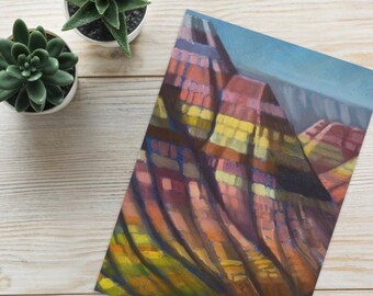 Prismatic Mountainscape Oil Painting Greeting Card, Art Greeting Card