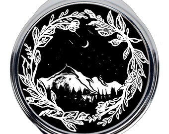 Wanderlust Compact Mirror, Original Art By Melodia, Unique Gift, Nature Lover, Outdoors, Colorado, Travel, Camping, Botanical Wreath Mirror