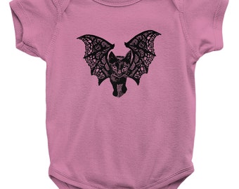 Kitty Cat Bat Onesie, 0-24 Months, Cute, Halloween, Bat, Black Cat, Kitten, Baby Clothes, Art By Melodia, Boho, October, Inktober Onesie