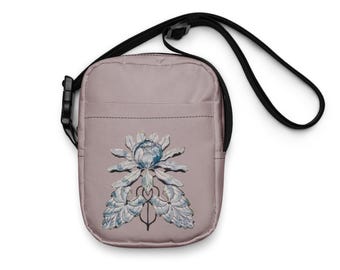 Lotus Bloom, Utility Crossbody Bag, Vintage Art Inspired Bag in Wood Rose