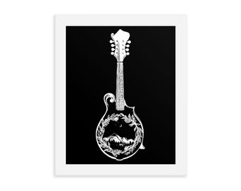 Wanderlust Mandolin, Framed Poster Print, Original Art by Melodia, Nature Lover, Music Lover, Colorado, Mountains, Bluegrass, Music Art