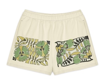 Passion Flowers Cotton Shorts, Vintage Art Inspired Shorts