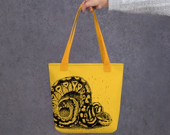 Snake Tote Bag, Snake Drawing, Art Tote, Reusable Bag