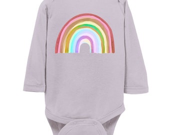 Watercolor Rainbow Baby Onesie, Long Sleeve, Fall, Winter Weather, Baby Shower Gift, Boho, Scandi, Nordic, Modern Baby Clothing