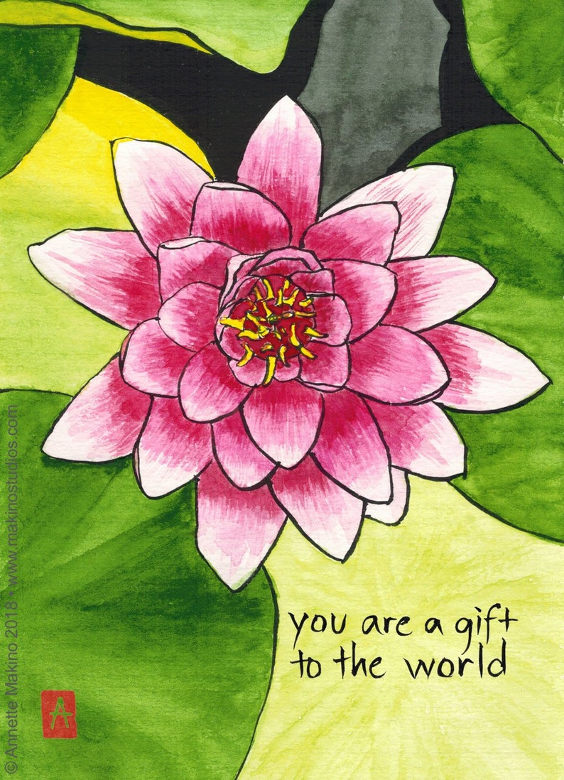 Zen blessing birthday or friendship card of pink lotus blossom image 0