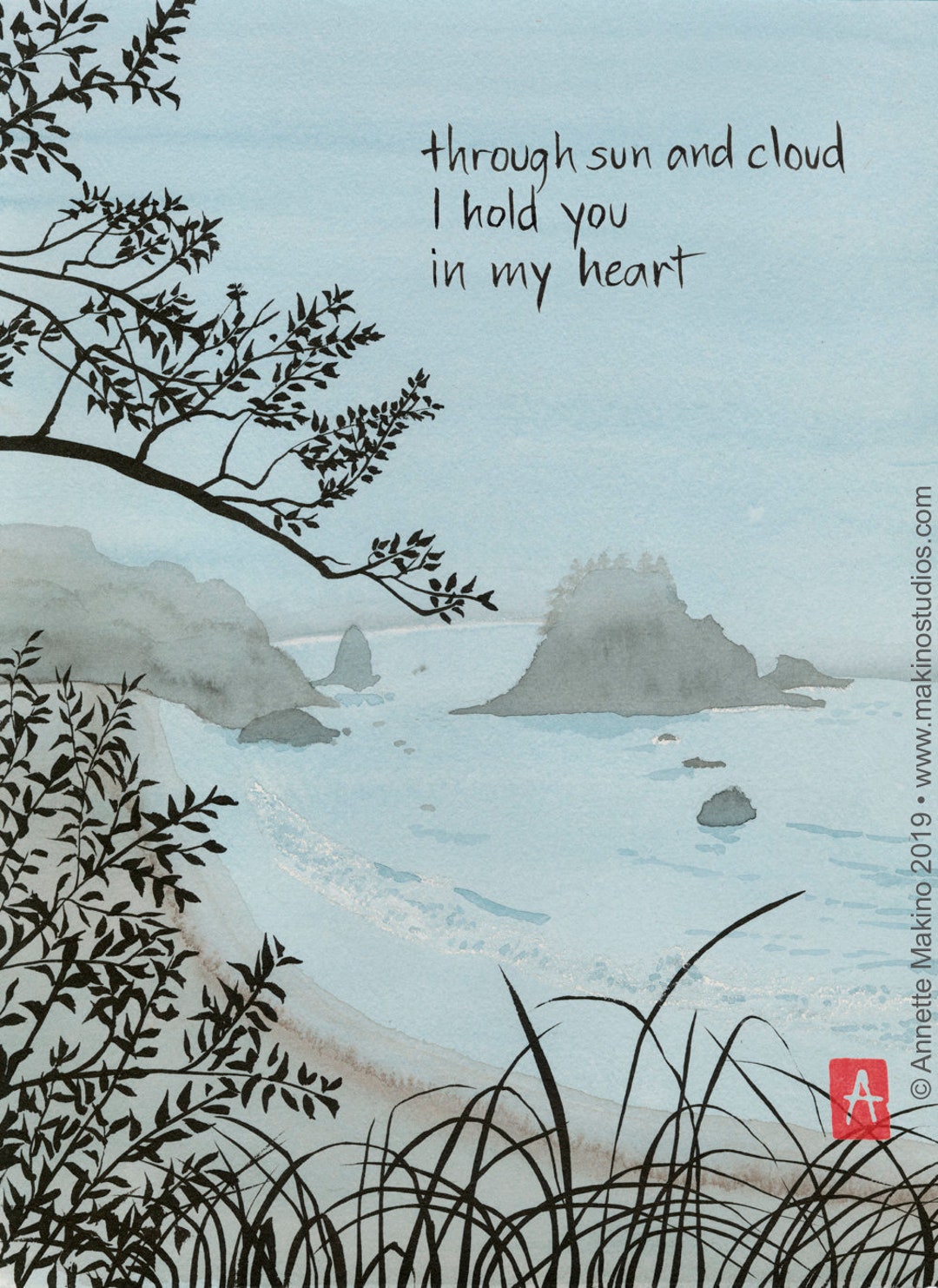 Sympathy and Support Card of Foggy Ocean Landscape Japaneseinspired Etsy