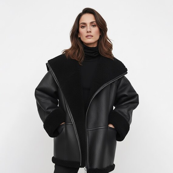 Women Fur Real Leather-Jacket, Ladies Shearling-Leather Slim Fit Genuine Lambskin Winter Coat-Women's-Biker Style-Jacket, Gift-For-Her